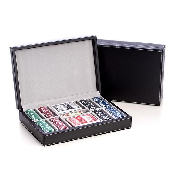 Luxury Leather 3 in 1 dice shaker And Playing Card Set blue Leather Case deck box