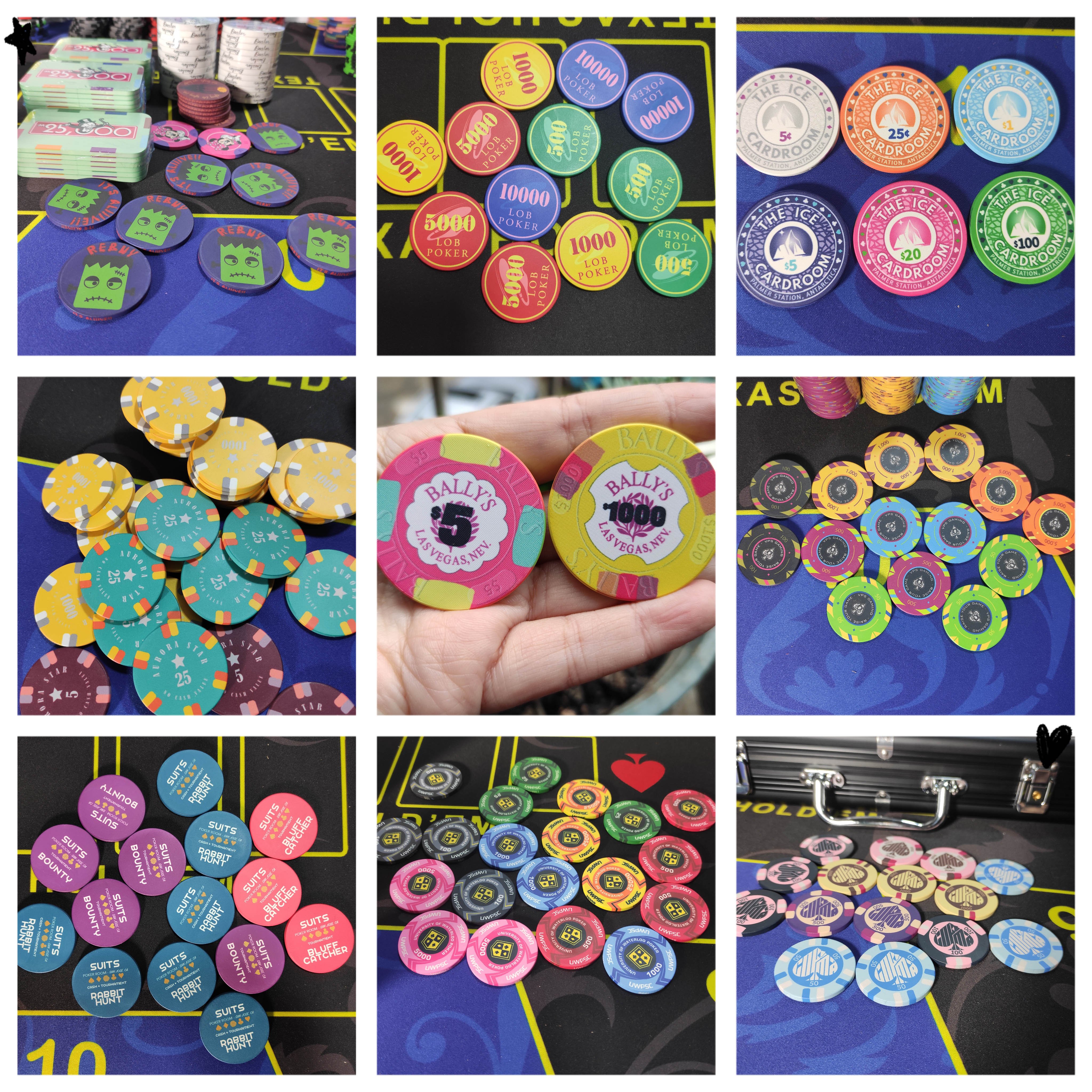 9.5G 11.5G 200 300 500 custom made fancy aluminum case ceramic poker chip set without metal core inert