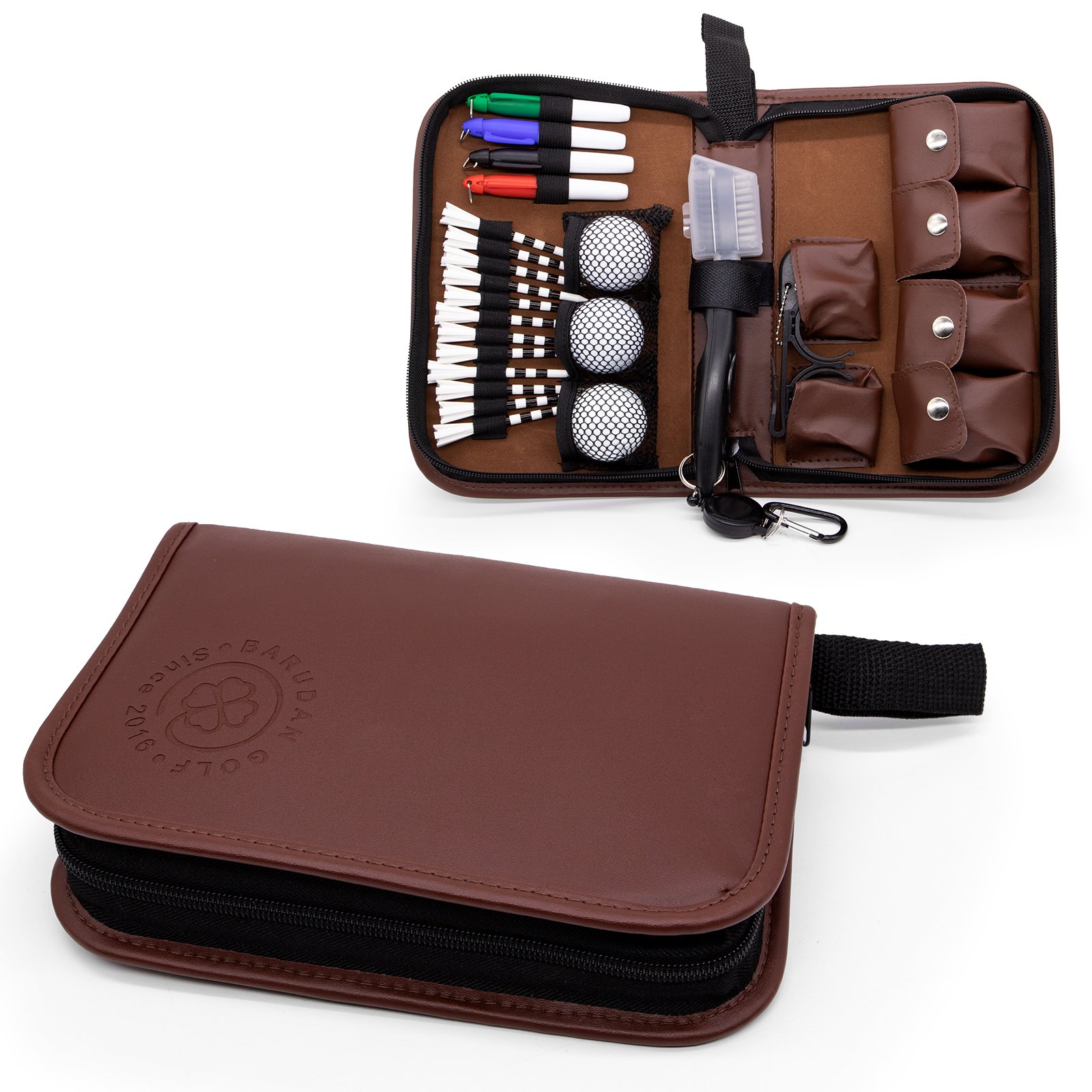 OEM Custom Leather Golf Tee, Ball Marker, Divot Tool Holder Golf Accessories Bag Golf Gift Set Case