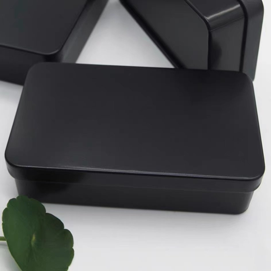Stock Matte Black Square Box Hinged Stitch White Silver Pins Soap Condom Poker Package Rectangle Matte Black Tin Box