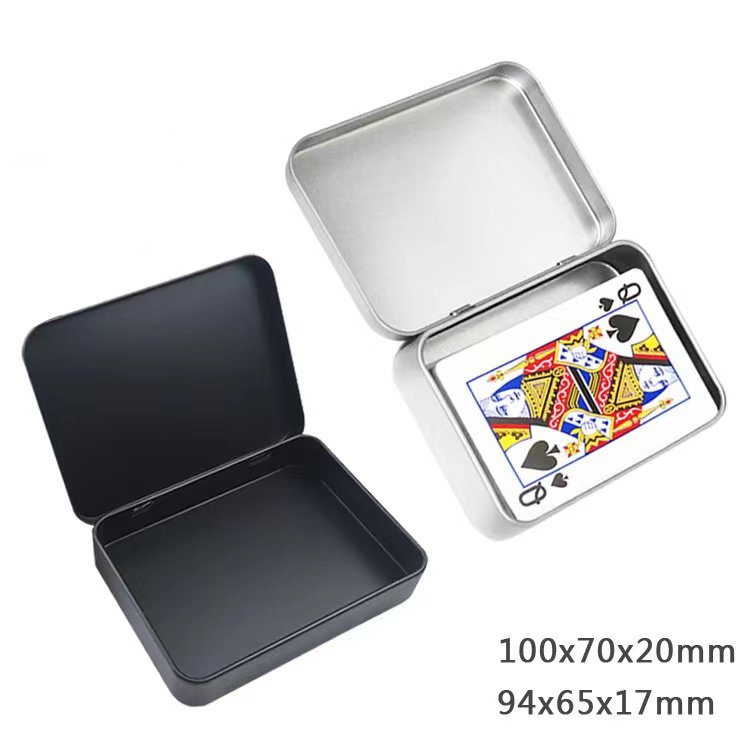 Stock Matte Black Square Box Hinged Stitch White Silver Pins Soap Condom Poker Package Rectangle Matte Black Tin Box
