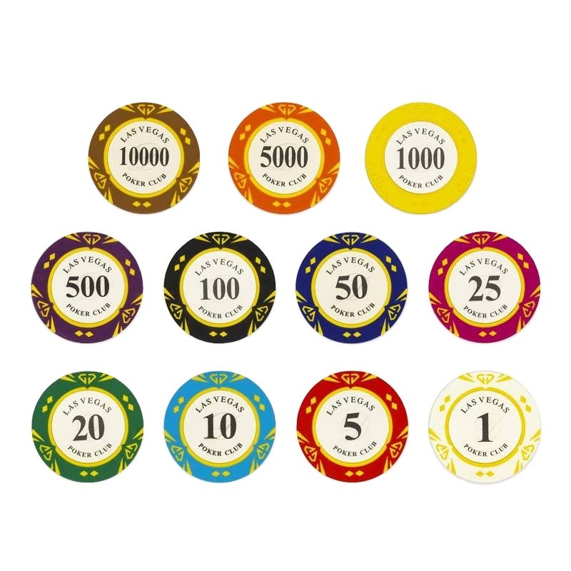 Casino quality clay poker chip with customised colour and logo in lay 14 gm casino chip