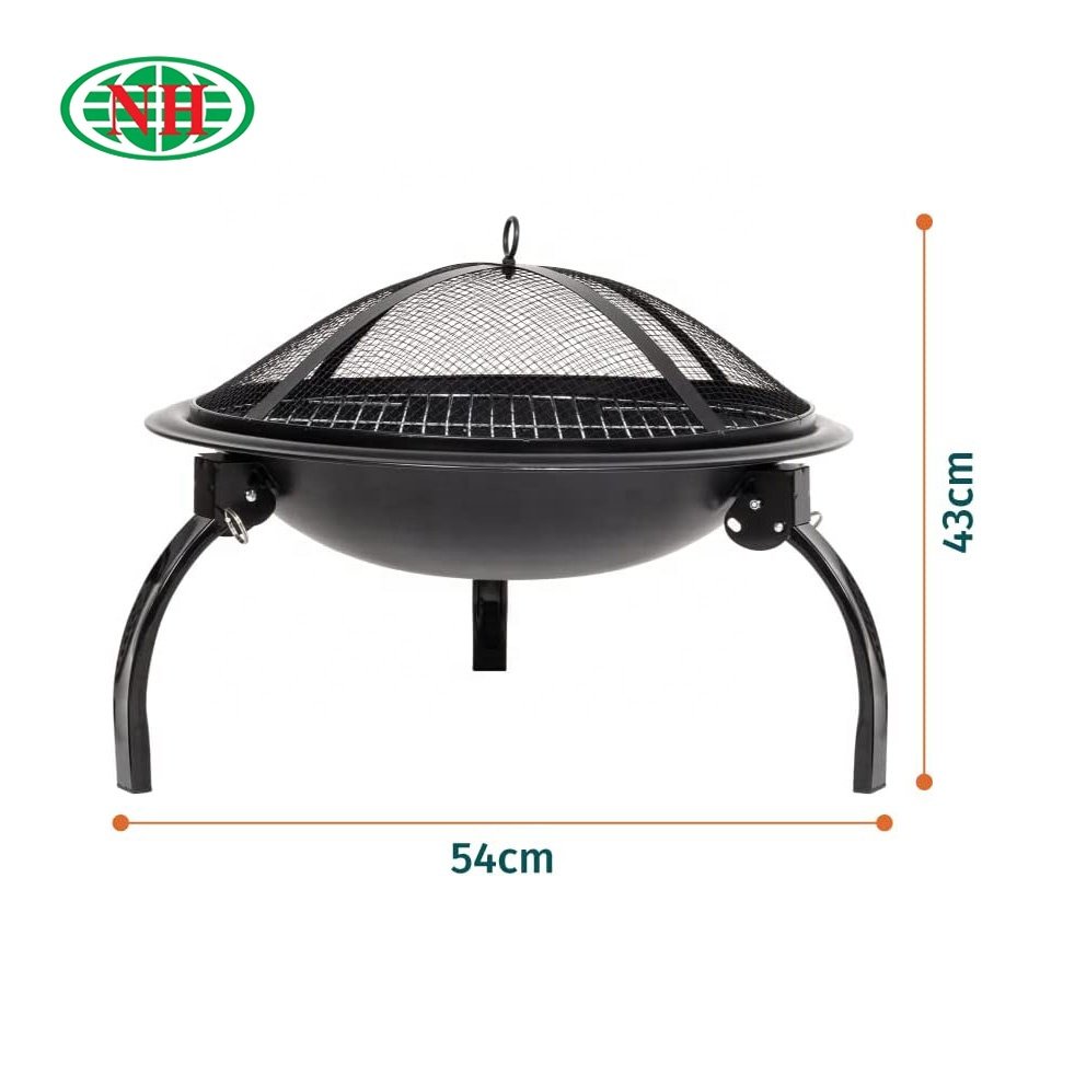 Garden fire pit camping fire bowl with grill, folding legs and carry bag