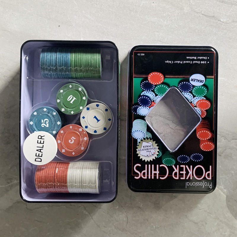 100 Dual-Toned Texas Poker Chips Tinplate Box with value on the chips 4 color professional poker chips set