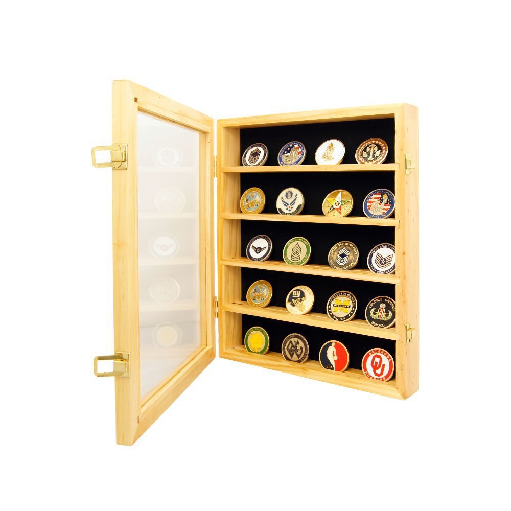 Custom Wooden Coin Display Box 30 Military Challenge Coins Poker Chip Display Cabinet Cabinet with Glass Window Medal Shadow Box
