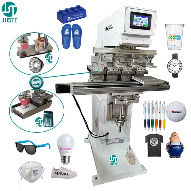 Fully Electric Transverse Pad Printer 4 Color 80Mm Pad Printing Machine For Lighter Logo Scale Ruler Plastic Coffee Cup Sleeve