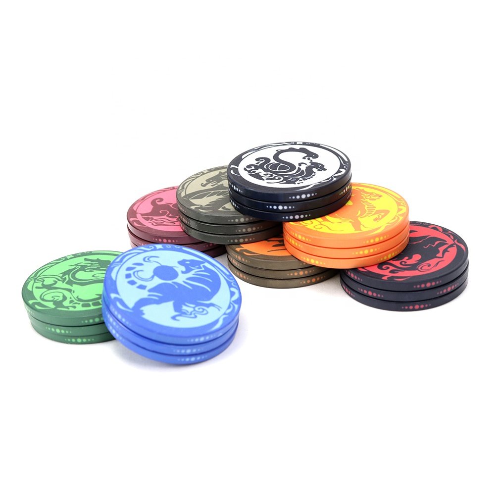 Factory supply 14g ceramic tokens poker chips wsop 46mm Dragon design custom logo no moq for casino gambling game