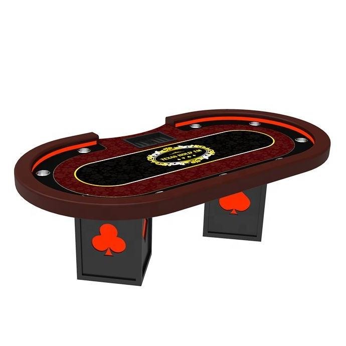 YH 10 Players Casino Texas Poker RGB LED Legs Solid Wood Gambling Table With Chips Tray