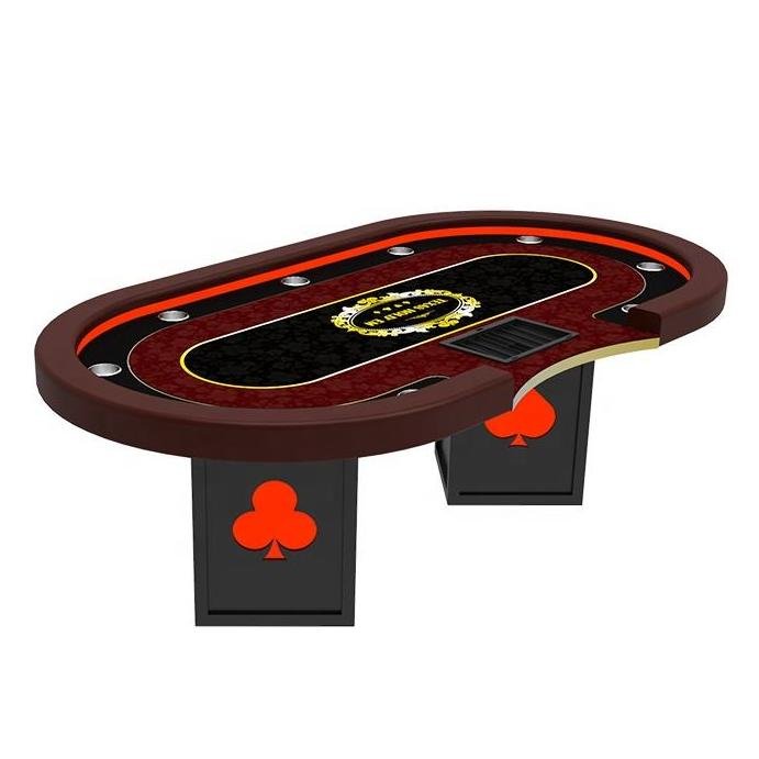 YH 10 Players Casino Texas Poker RGB LED Legs Solid Wood Gambling Table With Chips Tray