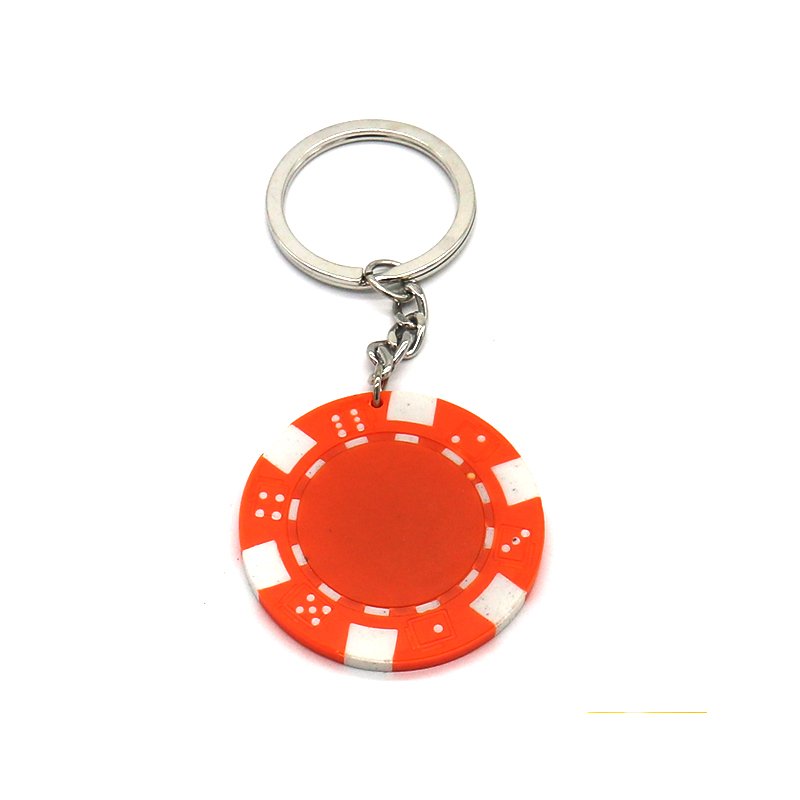 Promotional round shape keyring wholesale plastic poker chip keychain