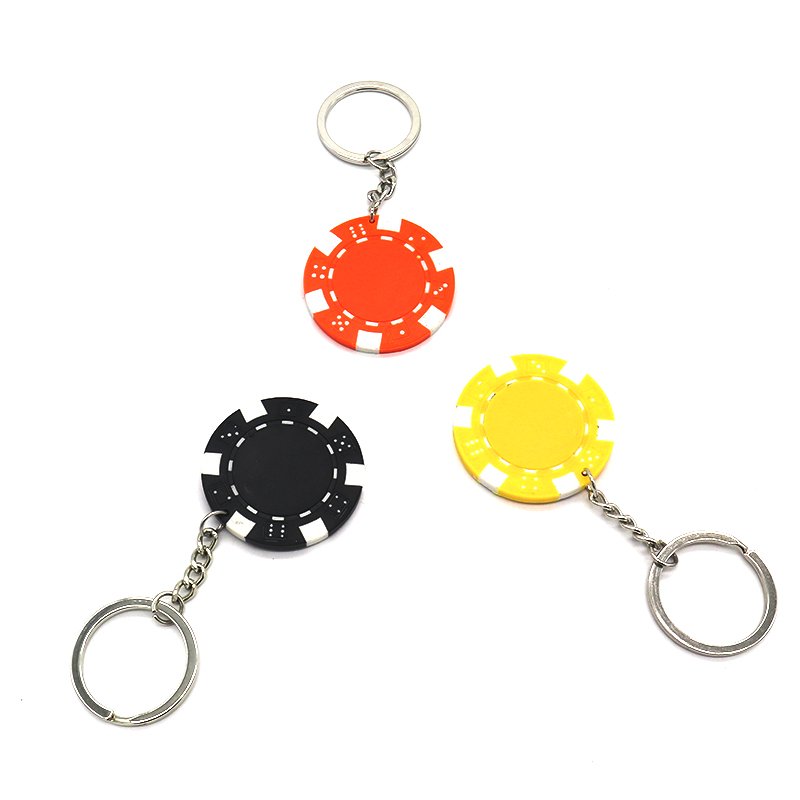 Promotional round shape keyring wholesale plastic poker chip keychain