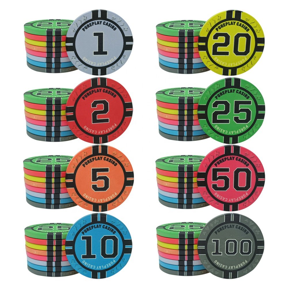 Hot selling ceramic poker chips 39mm 10g with big black number value any design can custom from Chinese manufacture for casino
