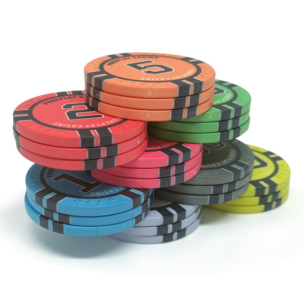 Hot selling ceramic poker chips 39mm 10g with big black number value any design can custom from Chinese manufacture for casino