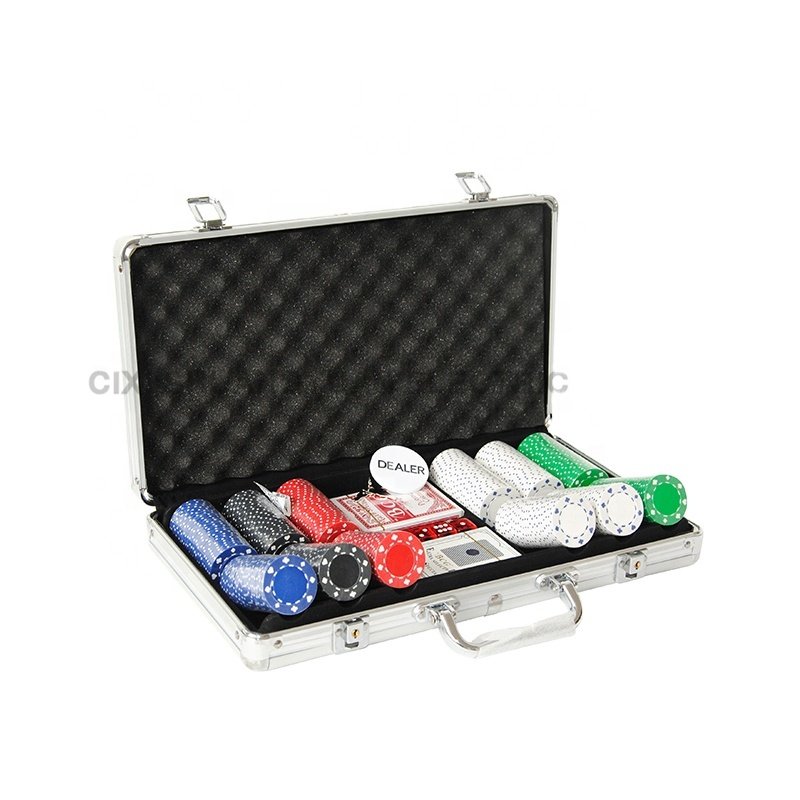 High Quality 300 Premium Poker Chip Set With Round Corner Aluminum Case and Dealer Buttons 2 Decks of Cards and 5 Dices