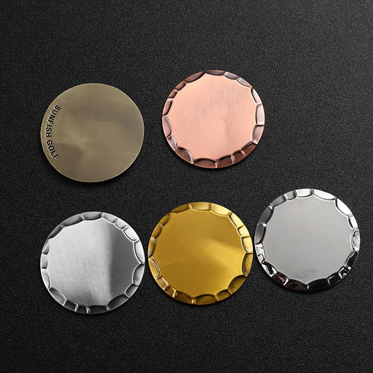 Golf Accessories Custom Gift Metal Hammered Token Coin Zinc Alloy Brass Color Blank Golf Ball Marker Golf Poker Chip