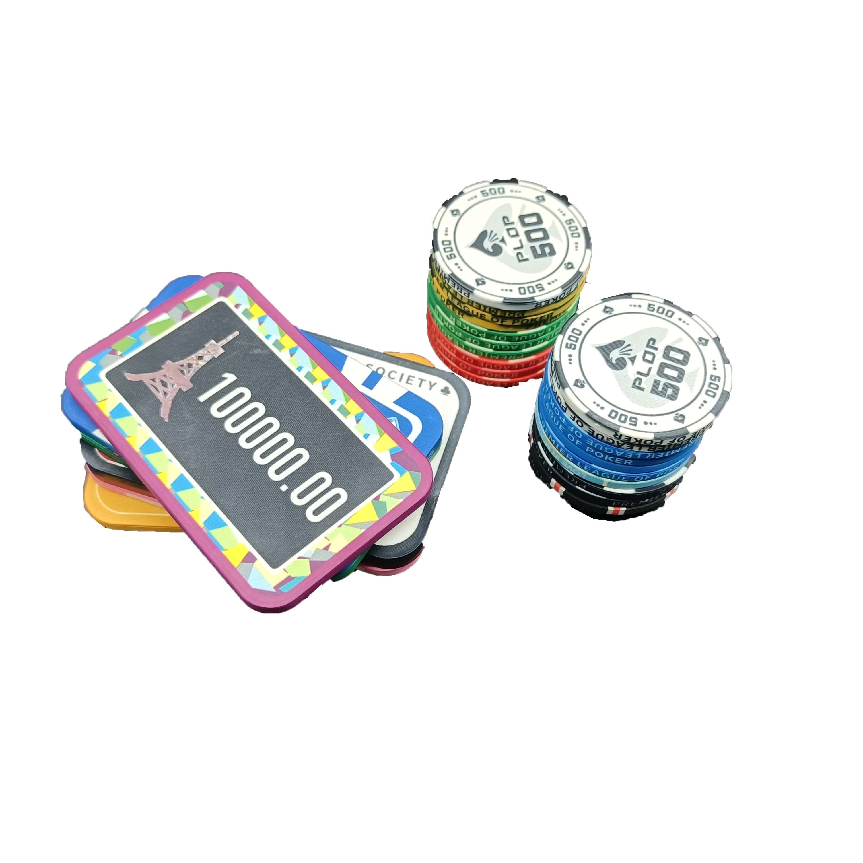 Custom Pp Ceramic Material Rectangle Poker Chips set with aluminum case 500 for Poker Casino Chips