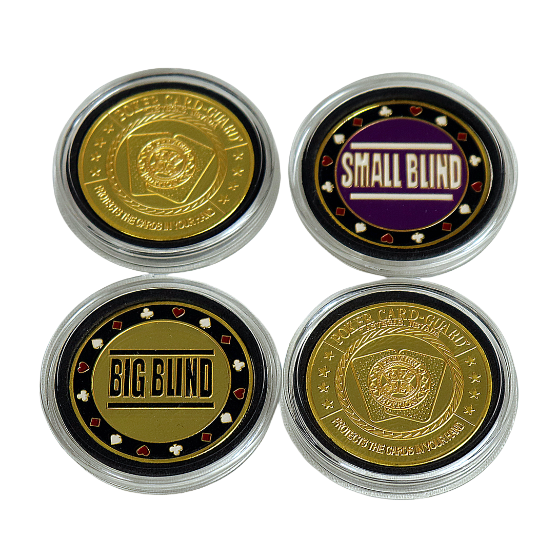 Custom 5CM Zinc Alloy Dealer Poker Chips Small Big Blind All in Puck Buttons Gold or Silver Color Plating Metal Texas Poker Chip
