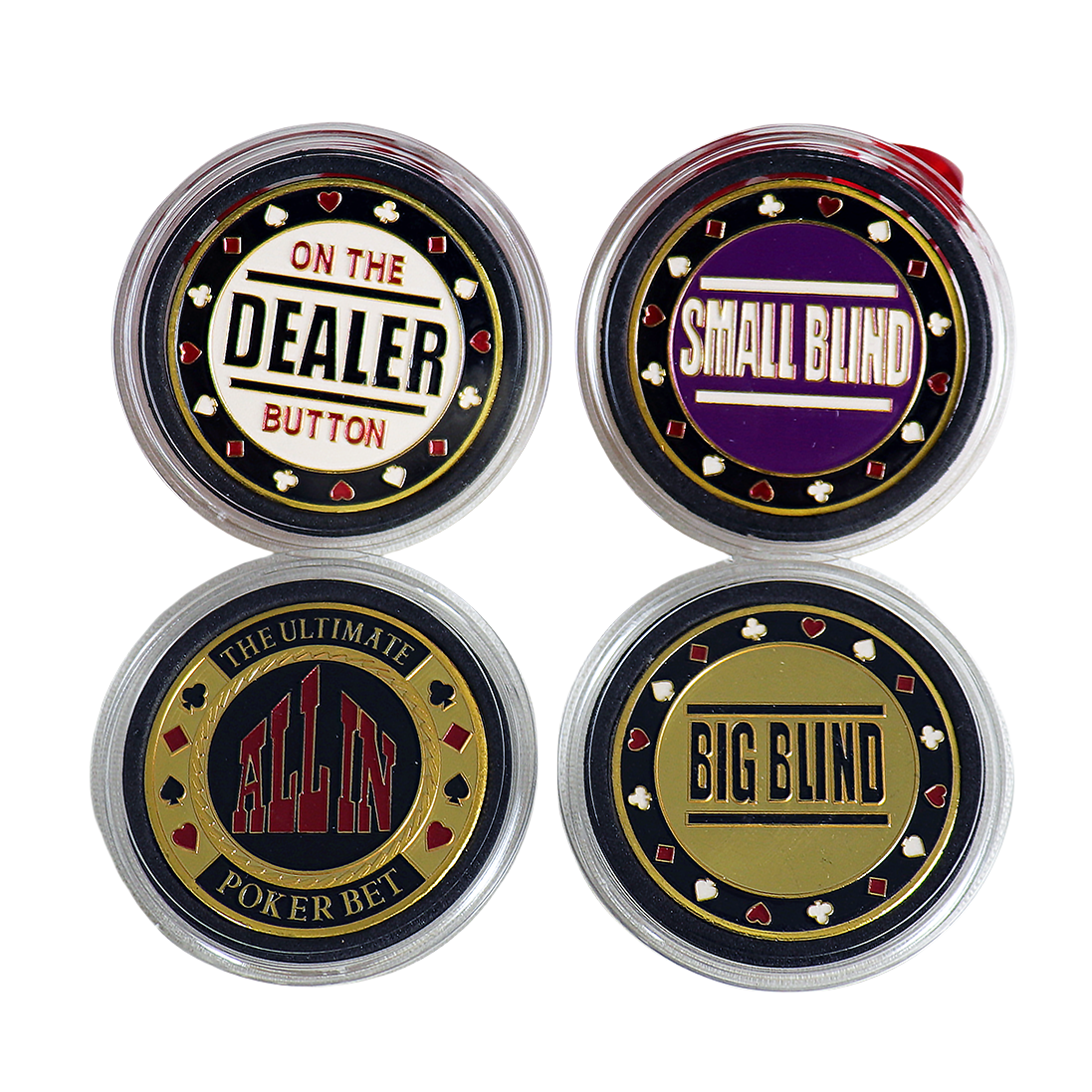 Custom 5CM Zinc Alloy Dealer Poker Chips Small Big Blind All in Puck Buttons Gold or Silver Color Plating Metal Texas Poker Chip