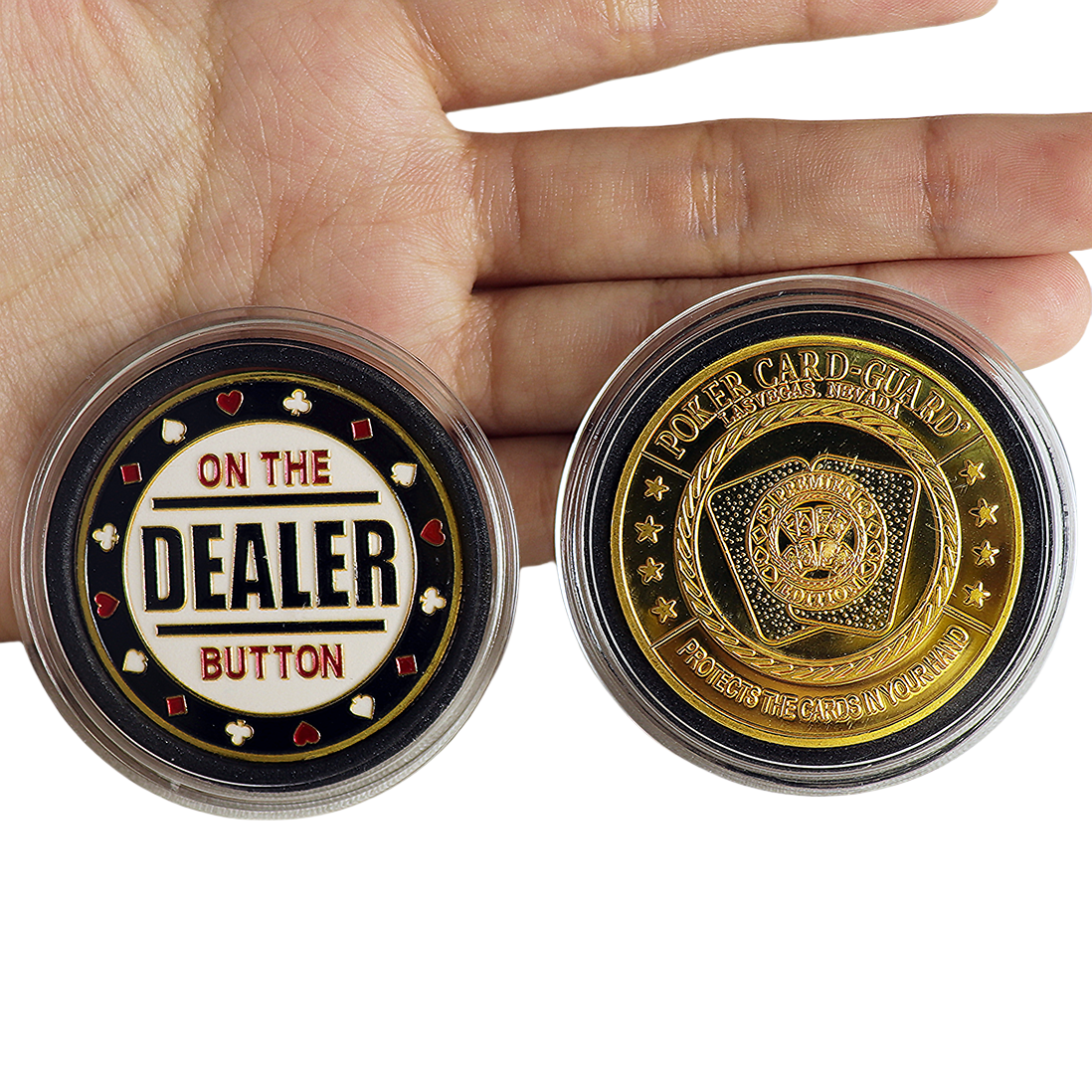 Custom 5CM Zinc Alloy Dealer Poker Chips Small Big Blind All in Puck Buttons Gold or Silver Color Plating Metal Texas Poker Chip