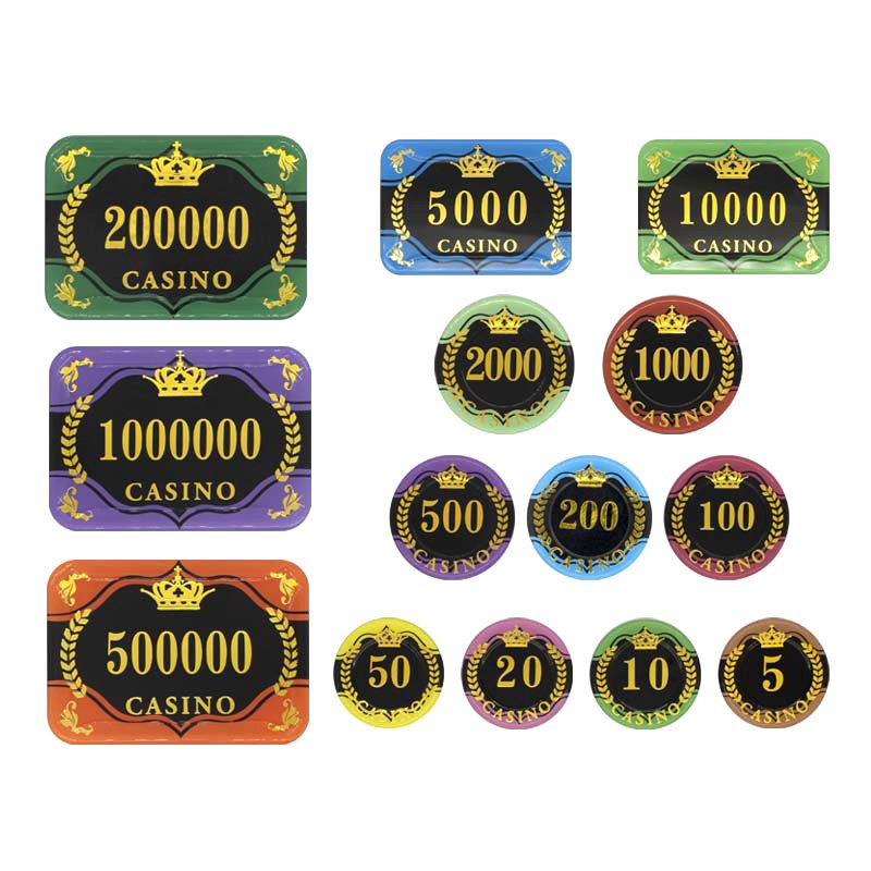 Wholesale Casino Custom Acrylic Poker Chip Set Bronzing Crown Poker Chips Rectangle Poker Chips