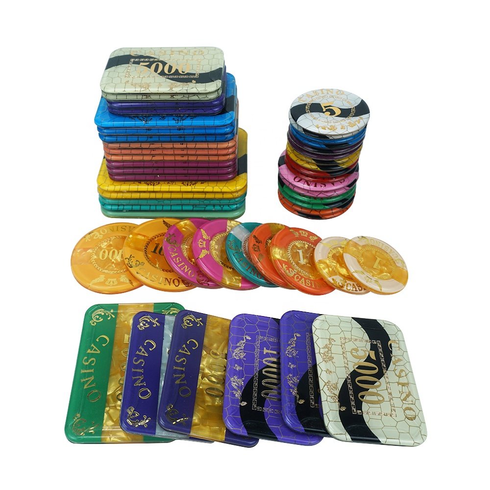Kaile factory acrylic uv anti-fake poker chips round and plaque chip multi size with value custom logo for casino game