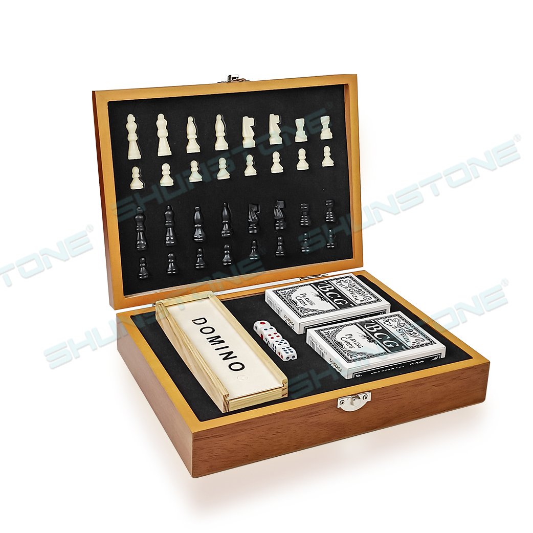 Custom High Quality Wood Chess Board Set Dominoes Game With Poker Set Novelty Board Game Set Company Promotion Gifts