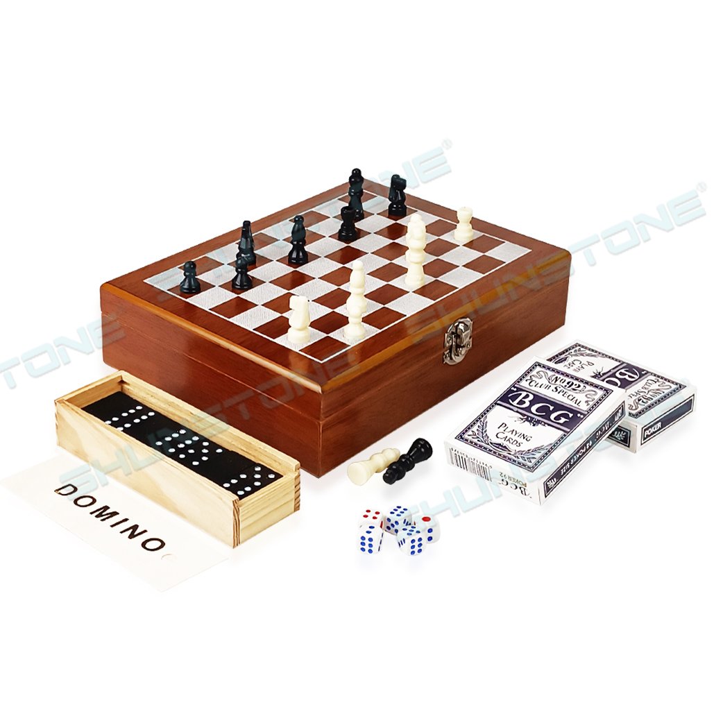 Custom High Quality Wood Chess Board Set Dominoes Game With Poker Set Novelty Board Game Set Company Promotion Gifts