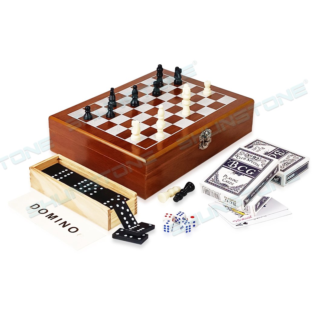 Custom High Quality Wood Chess Board Set Dominoes Game With Poker Set Novelty Board Game Set Company Promotion Gifts