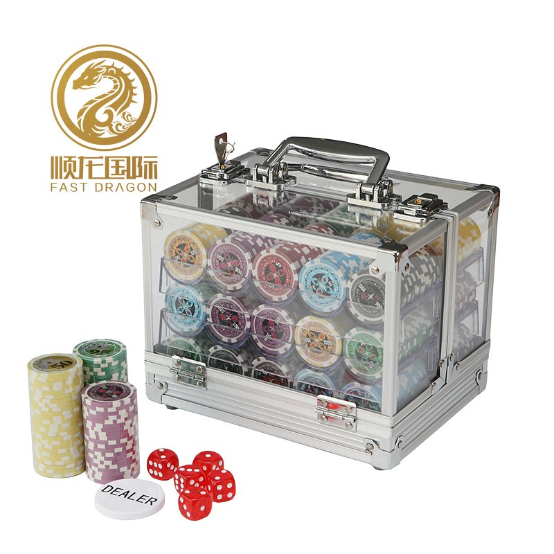DRA-GB2025 600PCS 11.5ABS Clay Poker Chips Sets Customized with Transparent Chip Case 600PCS Poker Chips Carrier