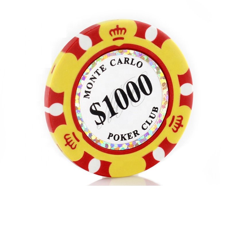 THREE COLOR CROWN POKER CHIP with gold trim stickers inlay