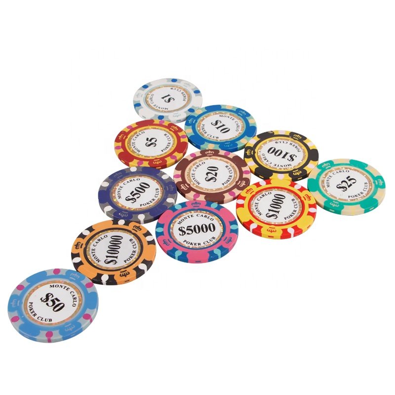 THREE COLOR CROWN POKER CHIP with gold trim stickers inlay