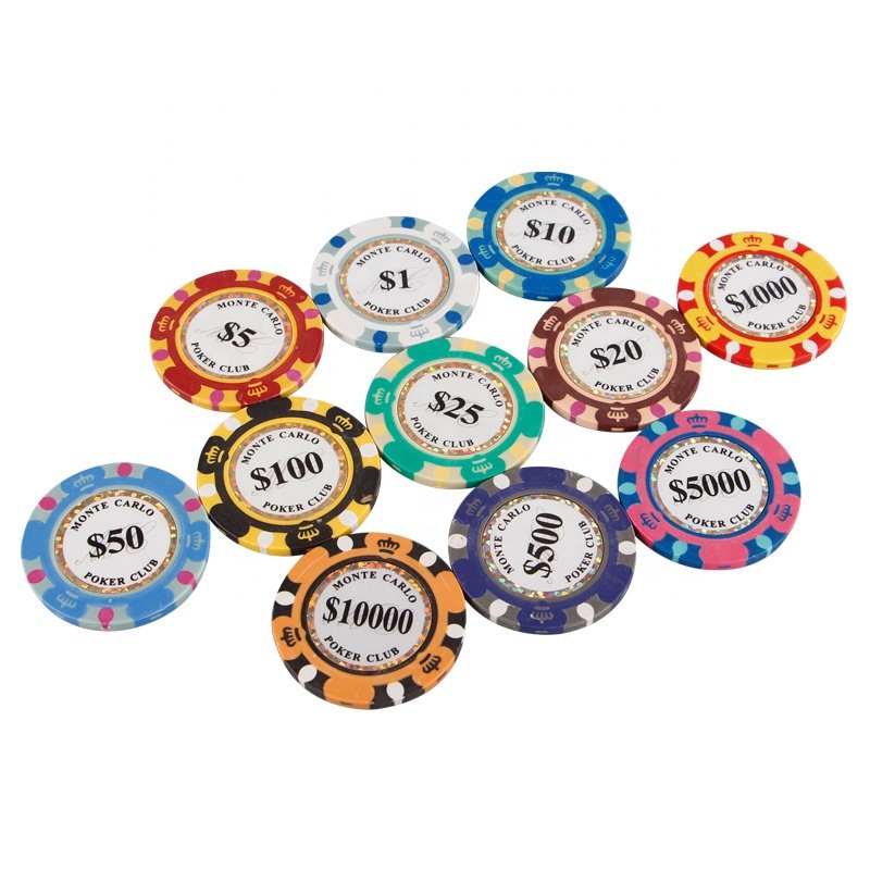 THREE COLOR CROWN POKER CHIP with gold trim stickers inlay