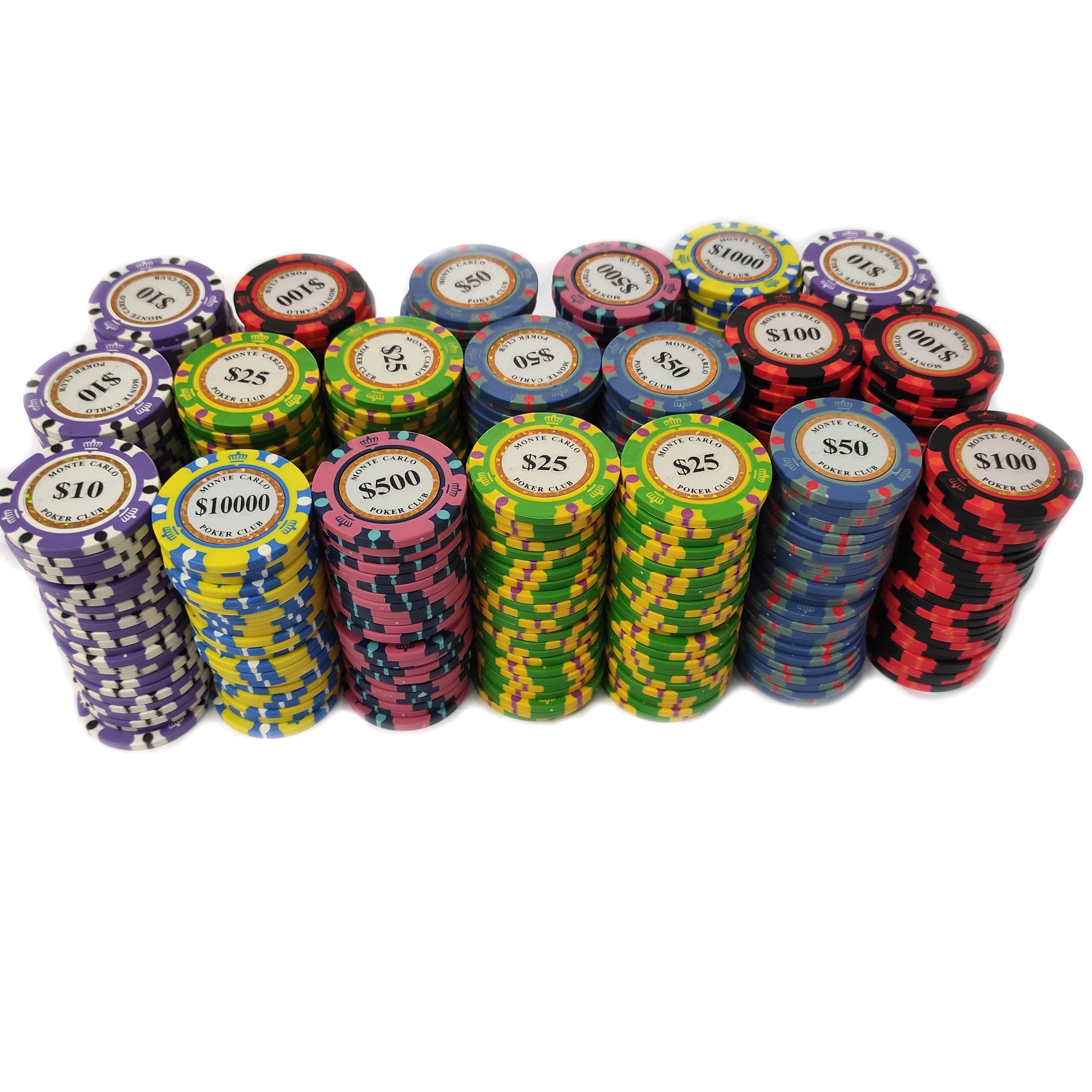 THREE COLOR CROWN POKER CHIP with gold trim stickers inlay