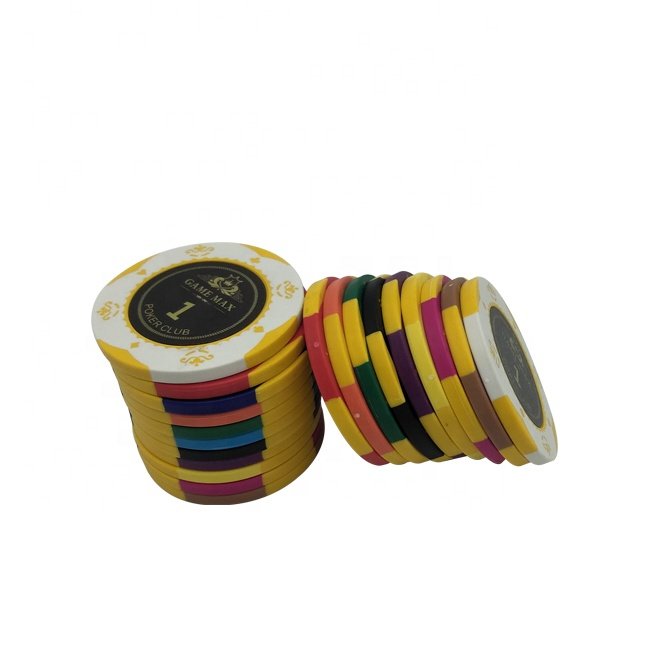 Kaile custom sticker 14g clay poker chips round custom logo game max with 40mm tournament size for caisno poker club gambling