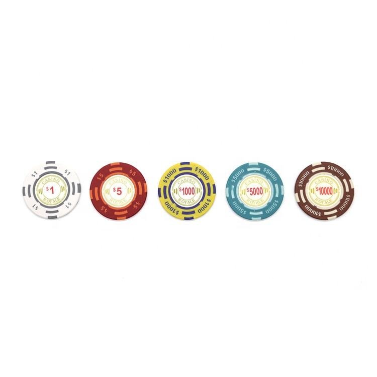 Casino quality clay poker chip with customised colour and logo in lay 14 gm casino chip