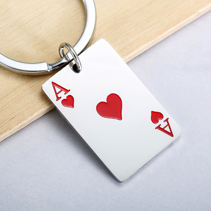 Promotion Poker Personality Good Luck Keychain Amulet Ace Of Hearts And Ace Of Spades Stainless Steel poker Metal Car Key Chains