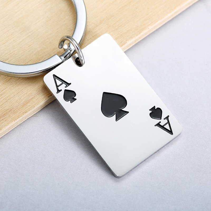 Promotion Poker Personality Good Luck Keychain Amulet Ace Of Hearts And Ace Of Spades Stainless Steel poker Metal Car Key Chains