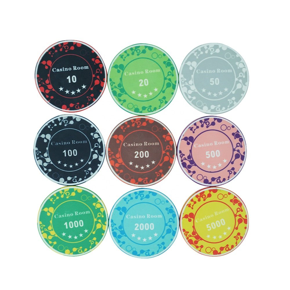 Wholesale12g five stars ceramic poker chips 43mm casino room with value free design free sample manufactures for gambling game