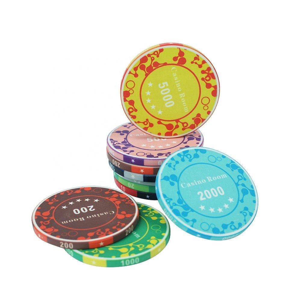 Wholesale12g five stars ceramic poker chips 43mm casino room with value free design free sample manufactures for gambling game