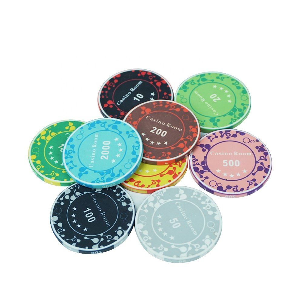 Wholesale12g five stars ceramic poker chips 43mm casino room with value free design free sample manufactures for gambling game