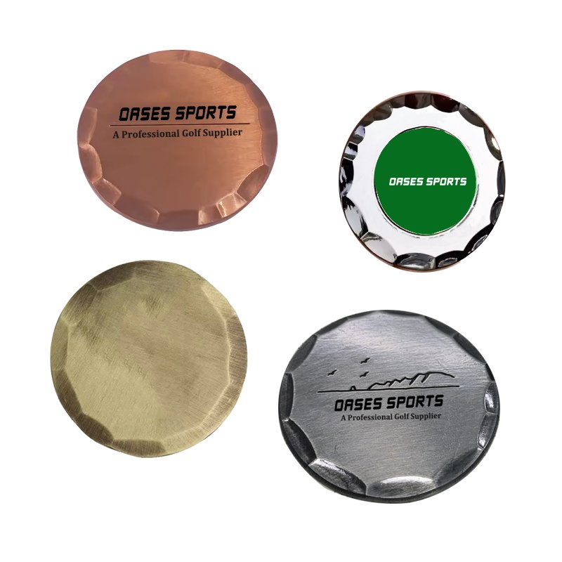 35mm 40mm Custom Logo Handmade Stamped Ball Marker Blank Hammered Edge Metal Golf Ball Markers