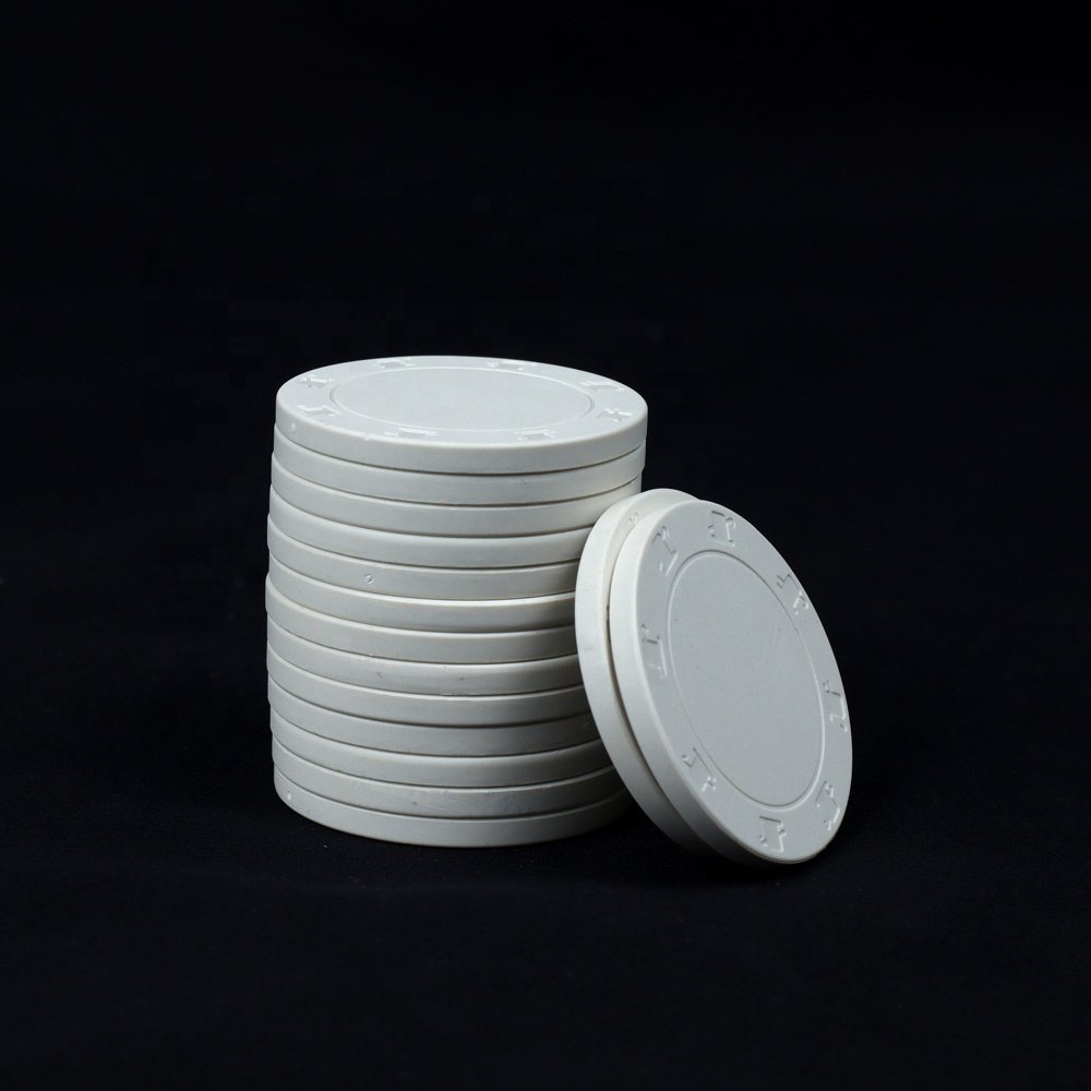 39mm white blank top hat and cane ceramic poker chips 10g with engrave white rounded chips factory custom logo