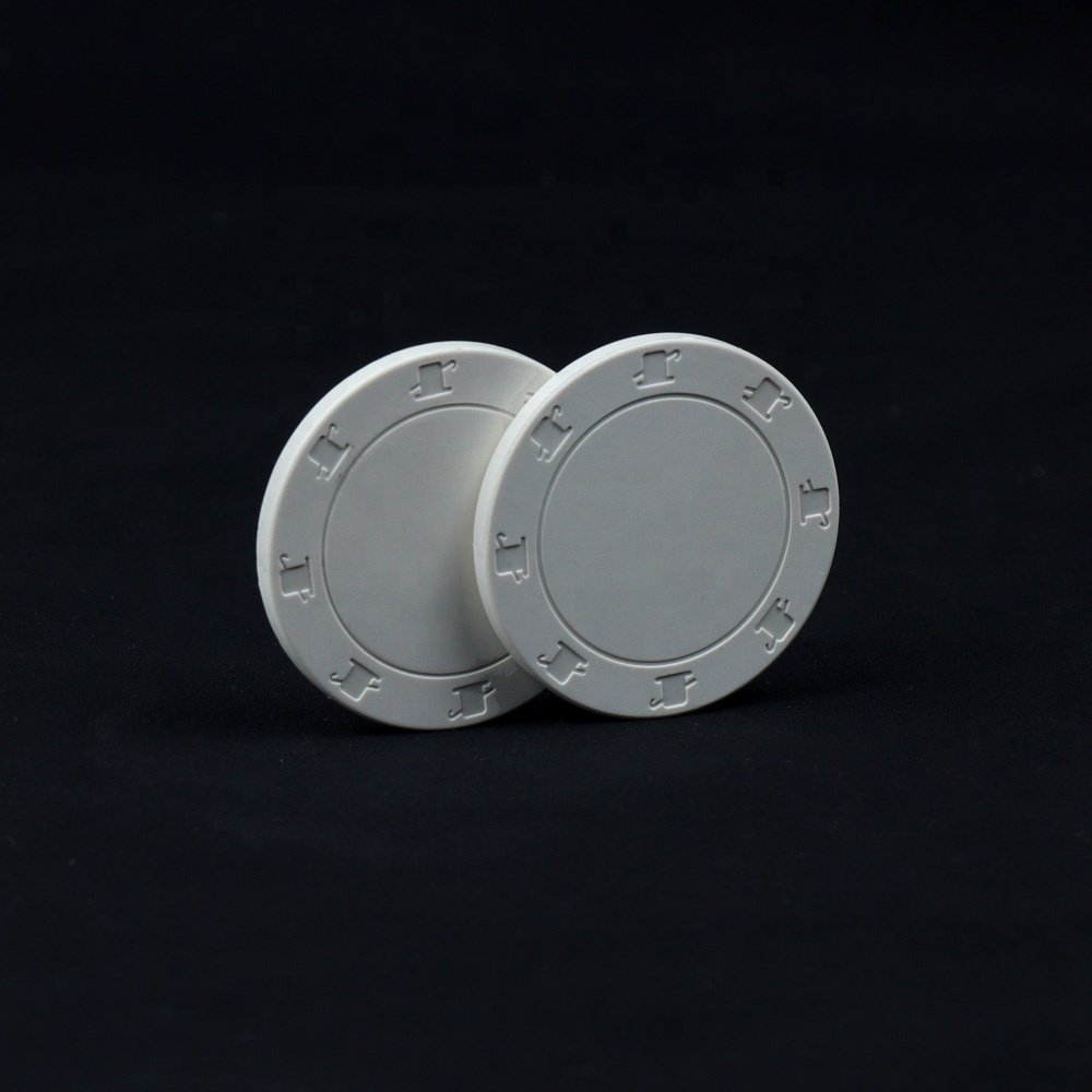 39mm white blank top hat and cane ceramic poker chips 10g with engrave white rounded chips factory custom logo
