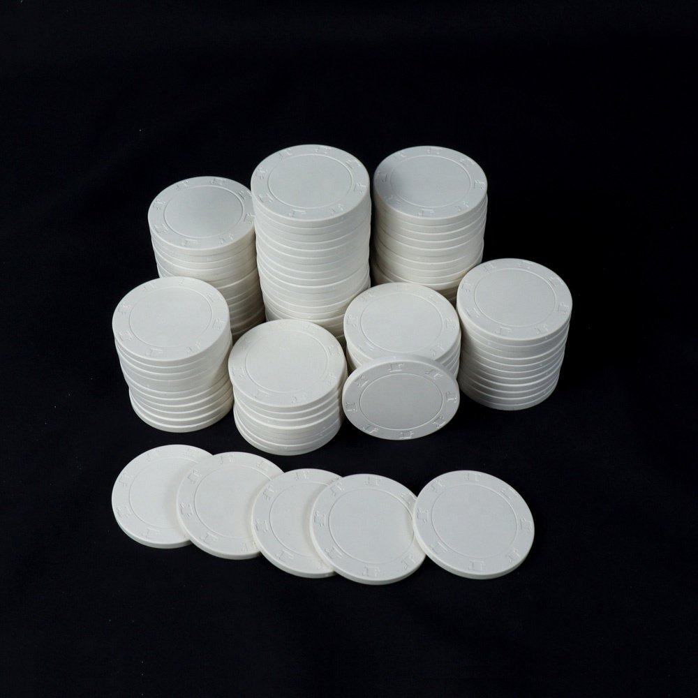 39mm white blank top hat and cane ceramic poker chips 10g with engrave white rounded chips factory custom logo