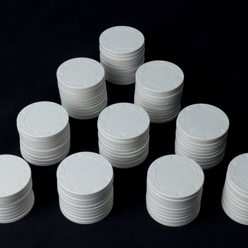39mm white blank top hat and cane ceramic poker chips 10g with engrave white rounded chips factory custom logo