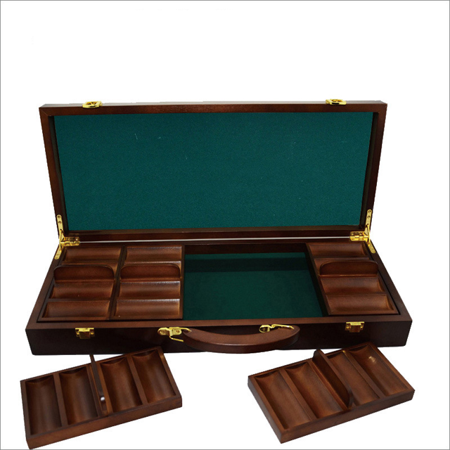 High Quality Custom Wooden Box Poker Chips Playing Card Poker Chips Set Case Box