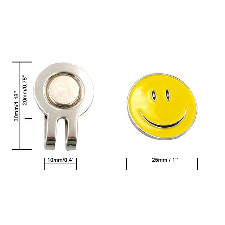 Smile Face Golf Ball Marker Hat Clip Custom Golf Ball Markers Golf Divot Tool Bulk Metal Iron Promotional Gifts Metal Plated 14g