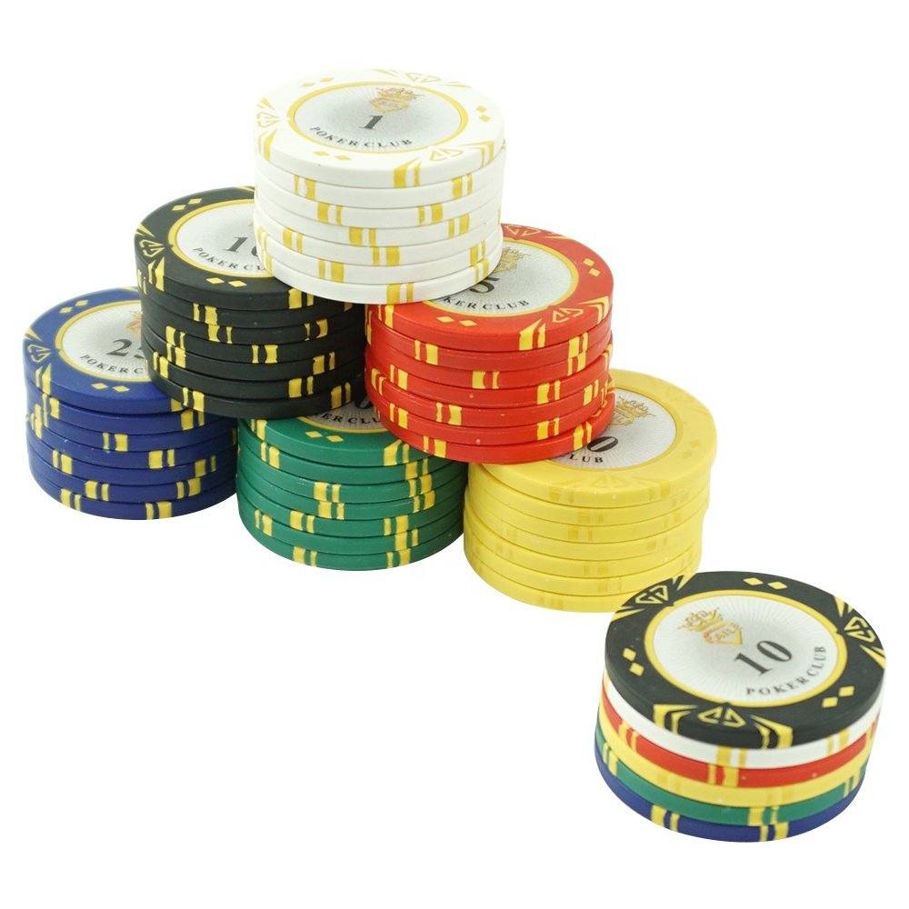 Kaile custom 40mm 14gram poker chips clay two tone colors diamond design with number stickers for casino poker club game