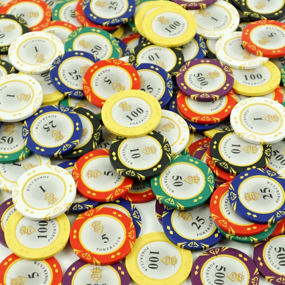 Kaile custom 40mm 14gram poker chips clay two tone colors diamond design with number stickers for casino poker club game