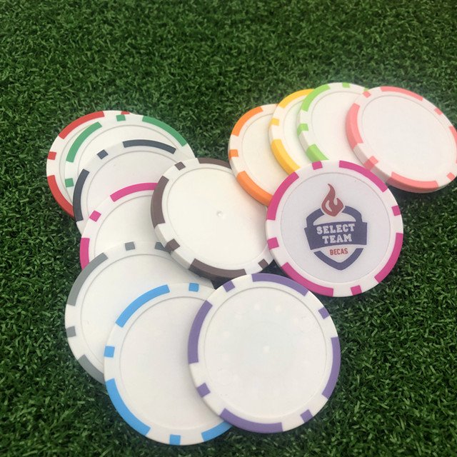 Wholesale Cheap Ready to ship Colors Clay ABS Blank Unique 40mm Logo Golf Accessories Plastic Poker Chip Golf Ball Markers